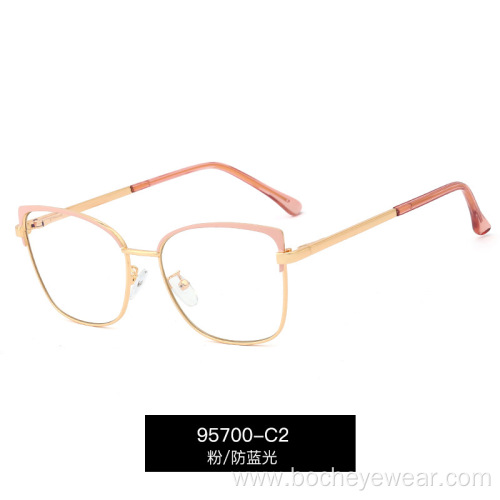 Trendy spectacle frame two-color flat lens female Amazon metal anti blue light spectacle frame can be equipped with myopia glass